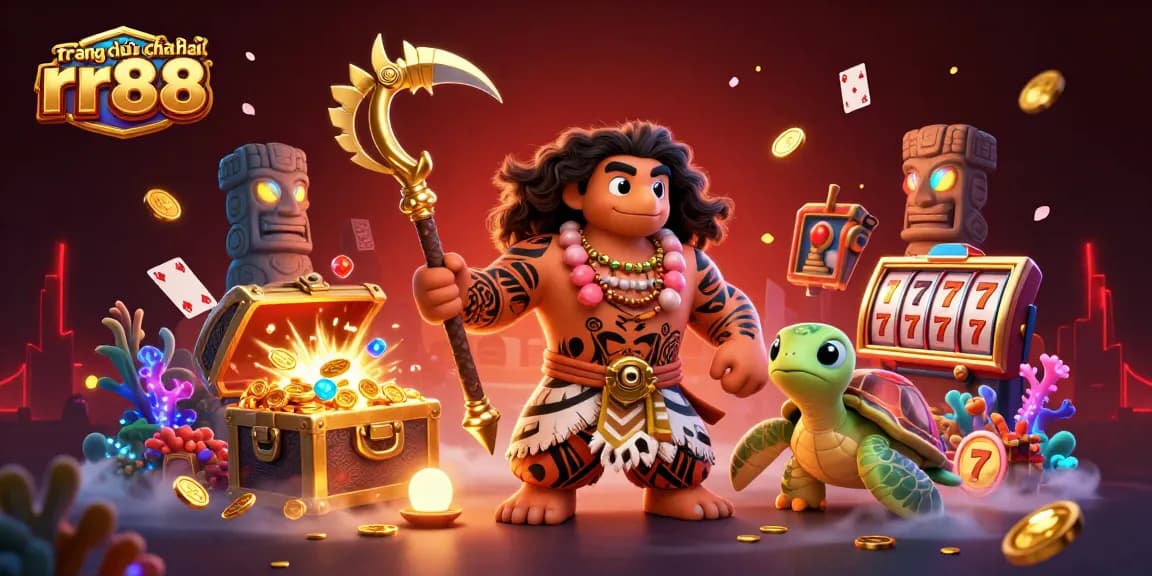 Engage with the vibrant gameplay at trang chủ chính thức rr88, showcasing 3D characters, casino elements, and colorful treasures.