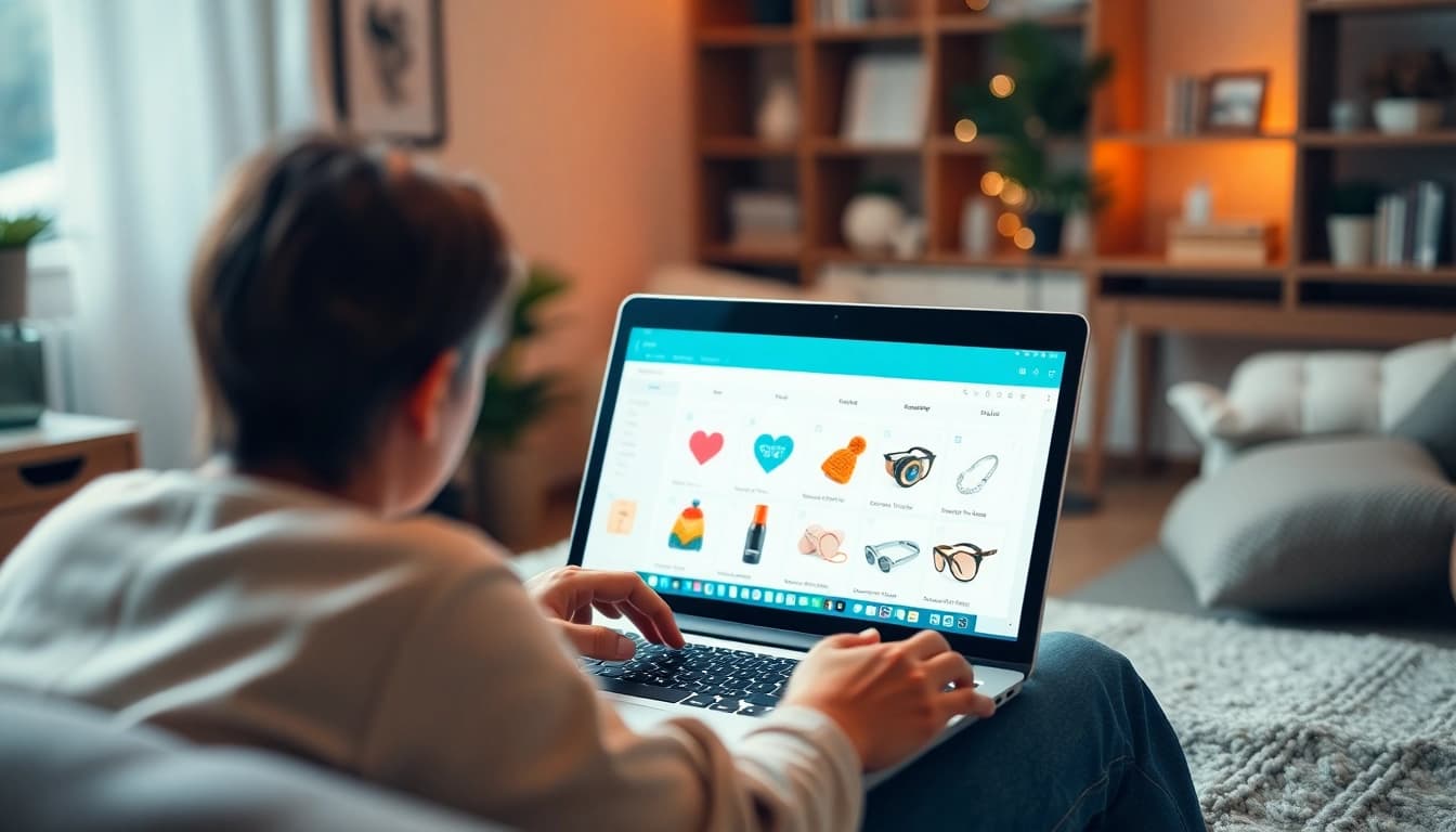 Access Ultimateshop cvv through a laptop in a warm, cozy setting, highlighting online shopping's ease.