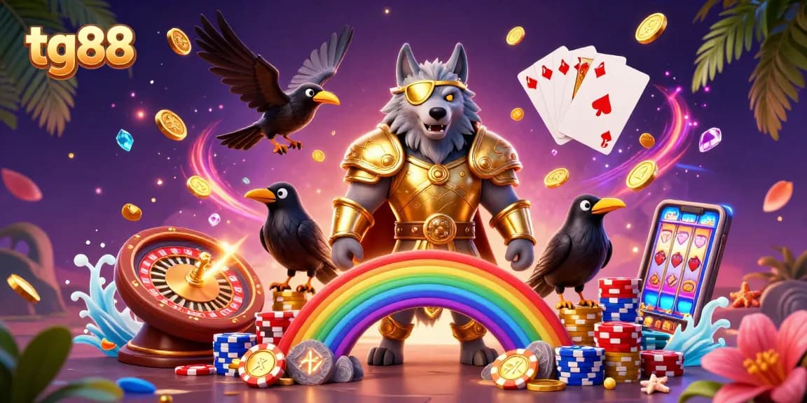 Experience tg88’s thrilling gambling scene with dynamic gods on a rainbow bridge of chips.