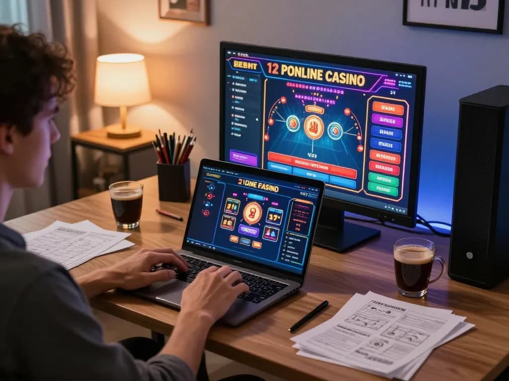Cài đặt trò chơi trực tuyến hấp dẫn với giao diện 12bet hiển thị các trò chơi casino và ghi chú chiến lược.