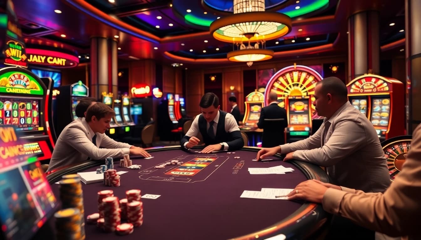 Engage with go88's exciting gambling atmosphere featuring poker chips, gaming tables, and vibrant slots.