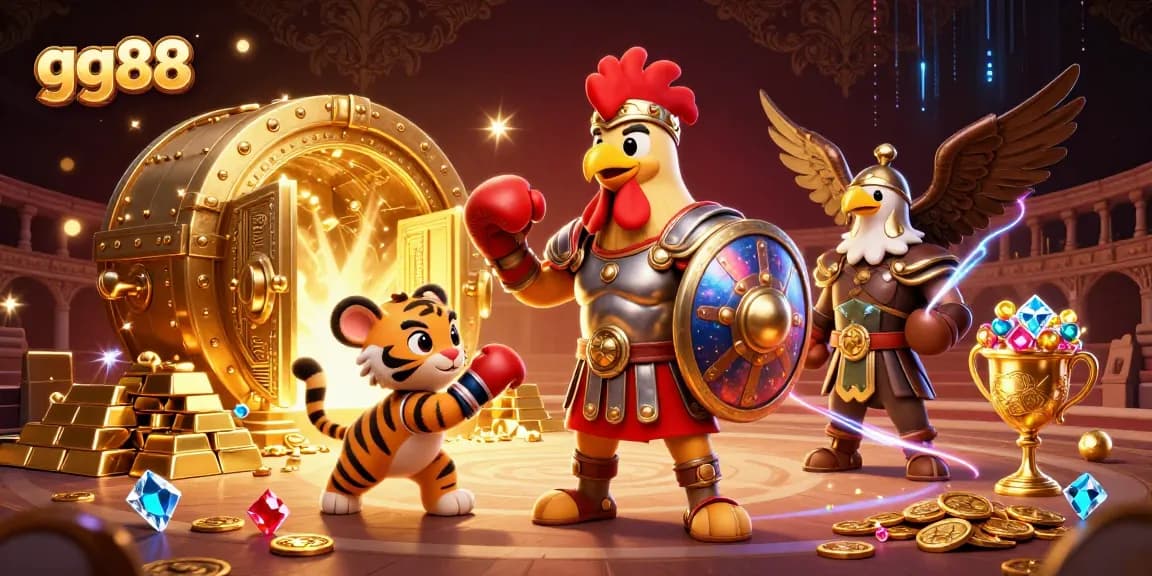 Experience excitement with gg88 in this vibrant 3D casino illustration showcasing dynamic game elements.