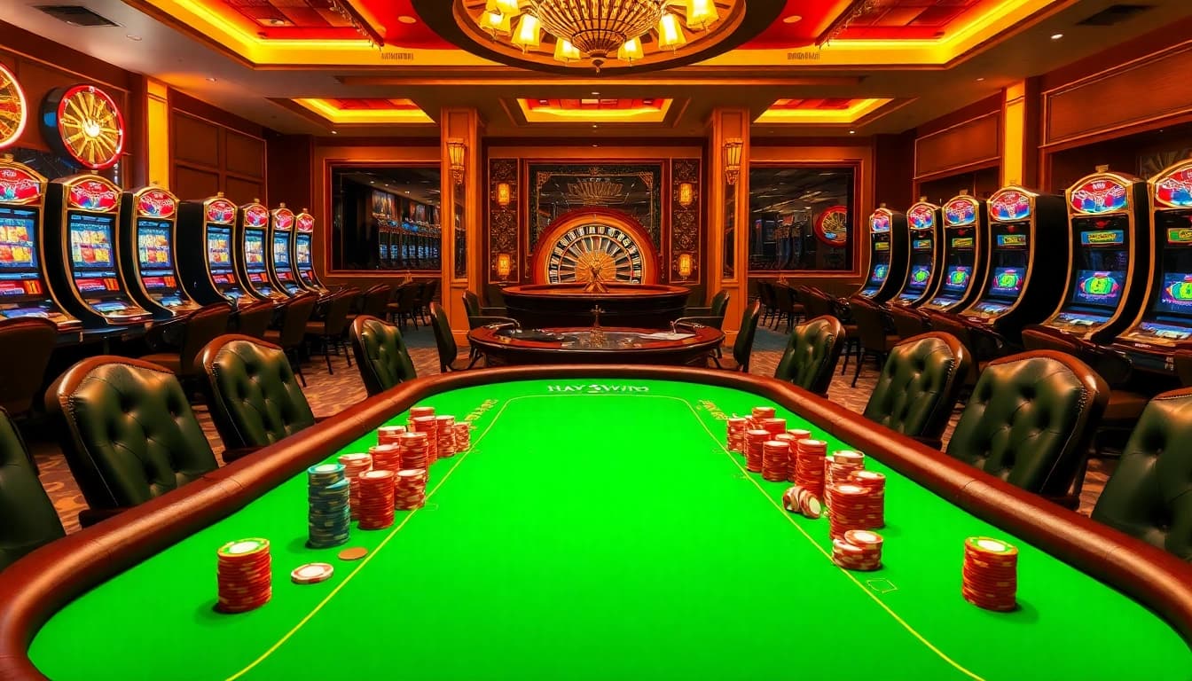 Experience the thrill of gaming at hay.win with luxurious poker tables and vibrant slots.
