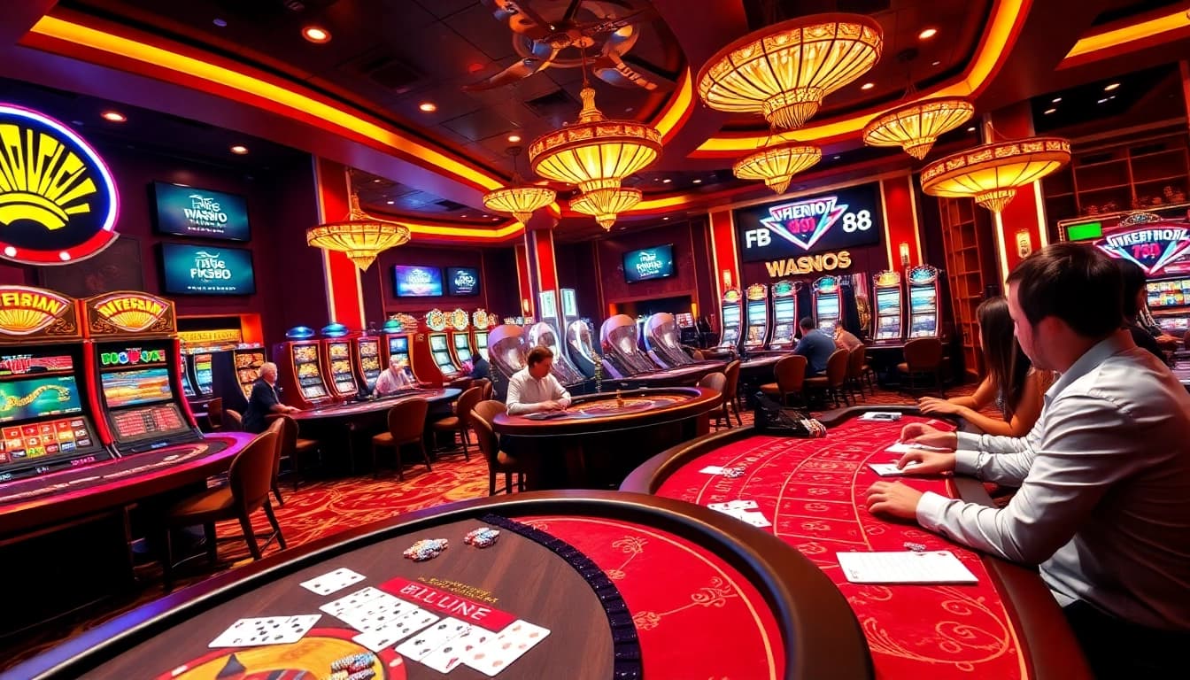 Experience the thrill of gaming at FB 88's casino, featuring vibrant tables and exciting players.