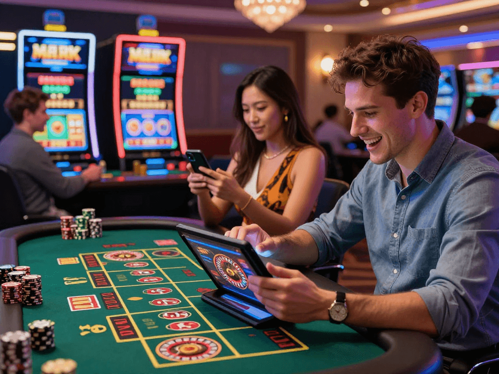 Engaging players enjoying online games at non GamStop casinos with live dealers and exciting graphics.