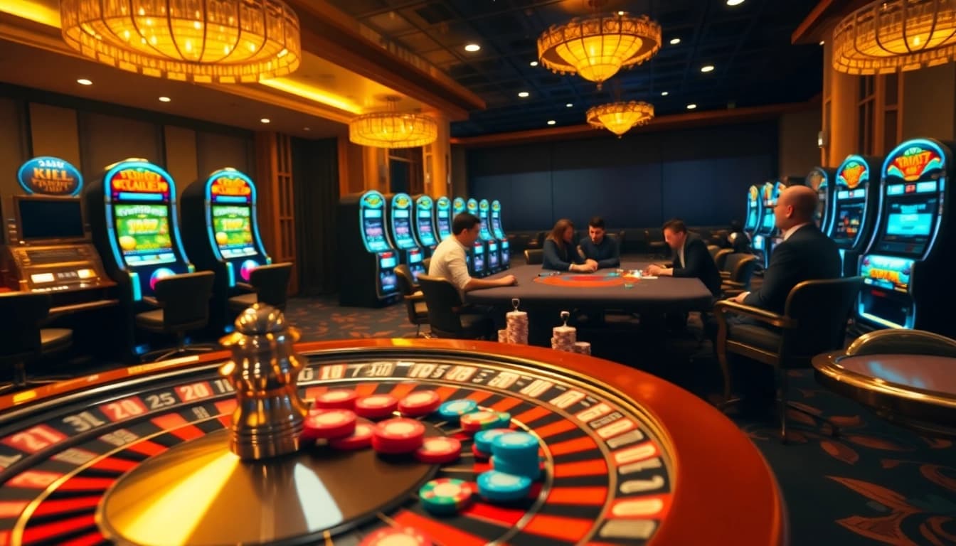 Experience the thrill of high-stakes gaming at loto188.gb.net with poker and roulette scenes.