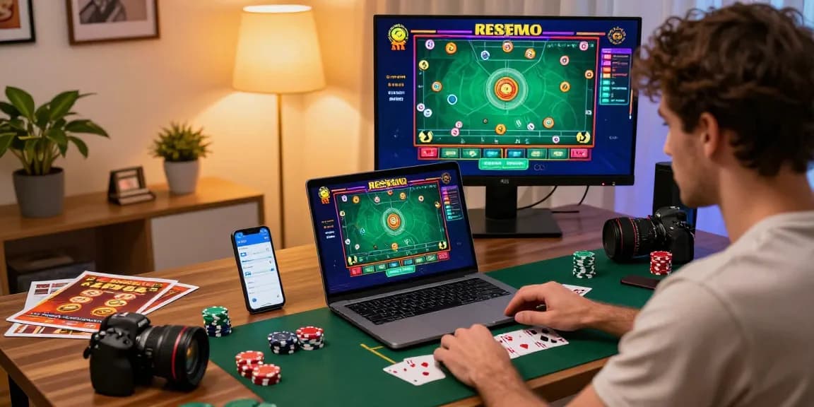 Exciting online casino gaming at https://scoarch.org.uk/ with player, laptop, and vibrant decor.