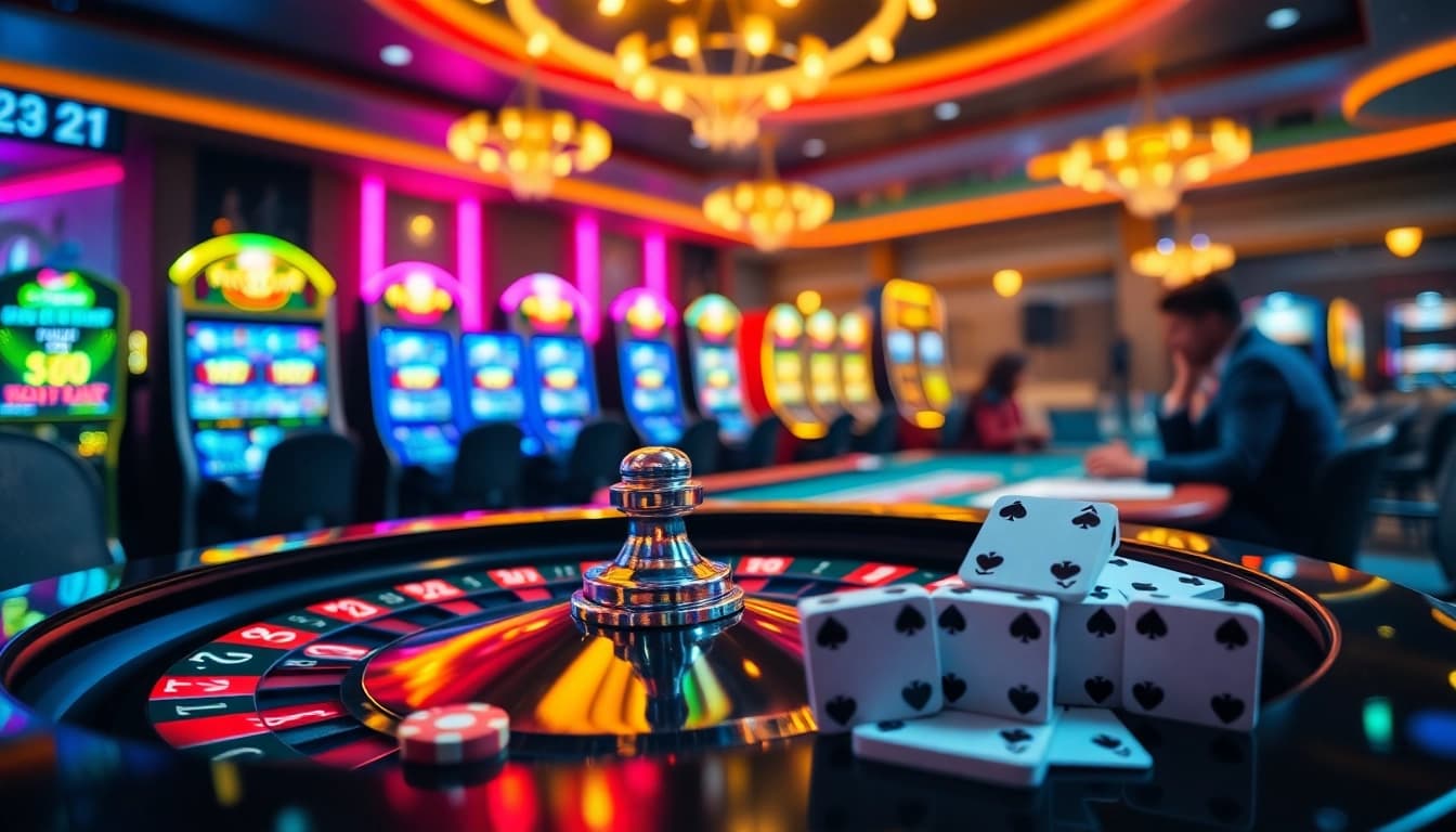 Engaging players at the 33win 33win1 casino table with colorful chips and cards.