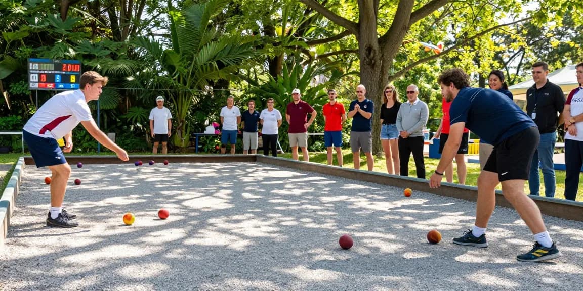 Petanque competition at fopikotabanjarba.org with players and spectators in lively outdoor setting.
