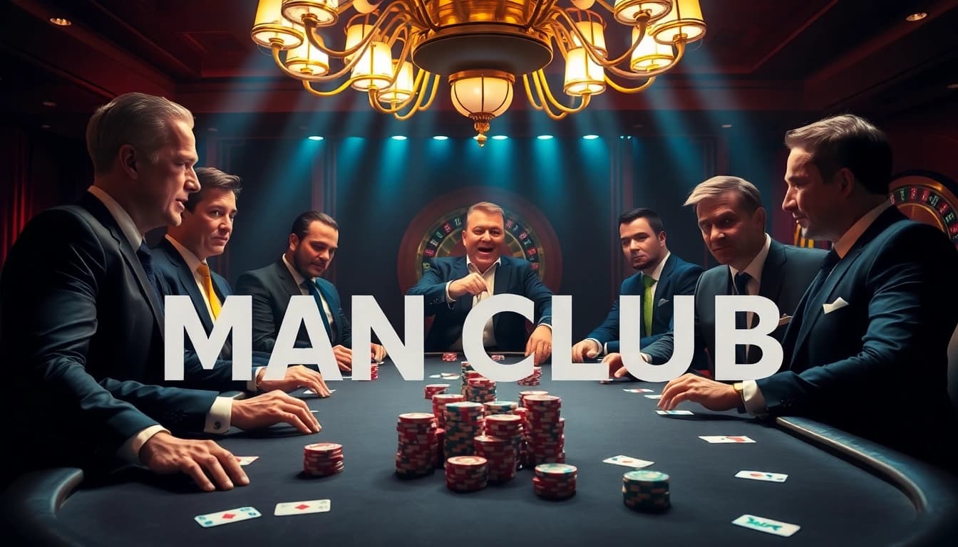Experience high-stakes gambling at the MAN CLUB with captivating poker chips and cards.
