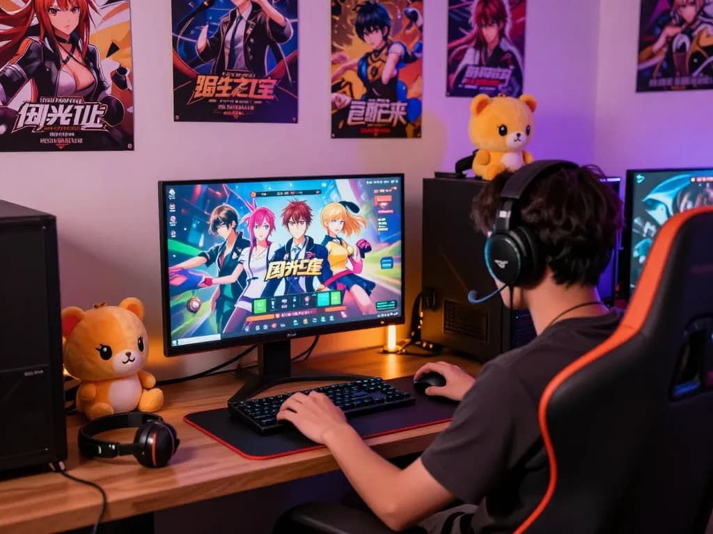 Engaging scene of a player immersed in a porngame, showcasing vibrant gaming atmosphere.
