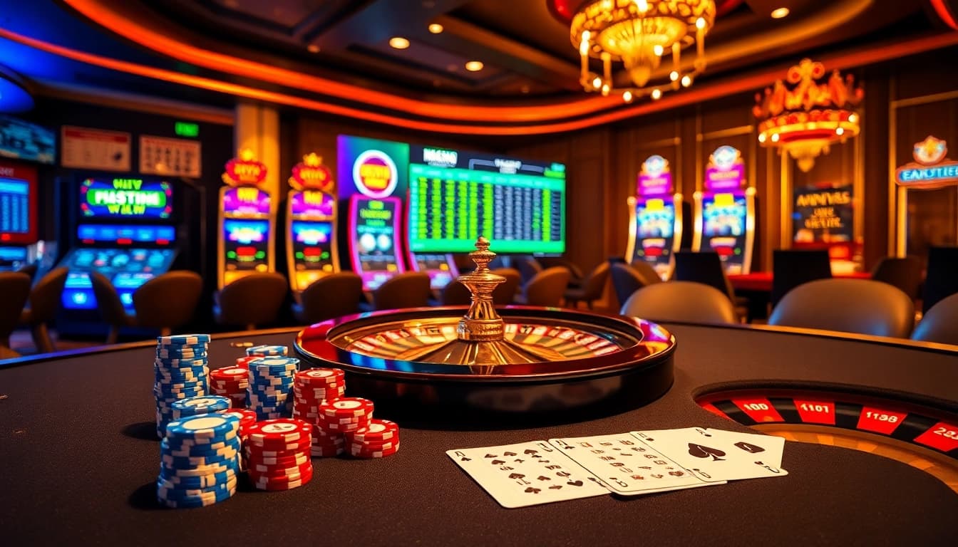 Bet confidently at MK8 with vibrant casino visuals showcasing poker chips and a roulette wheel.
