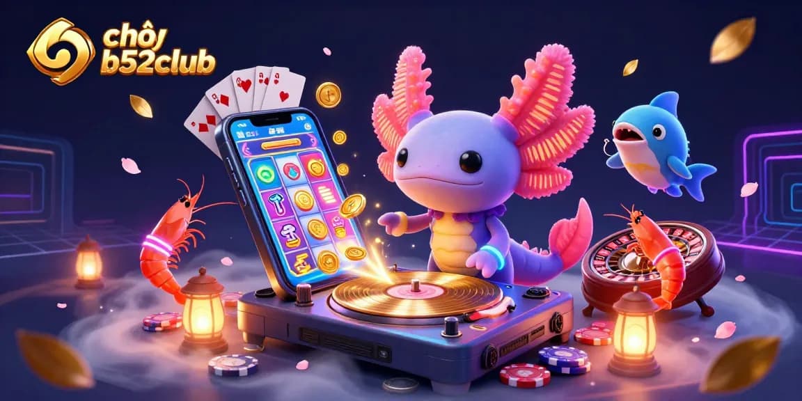 Engage in chơi b52club with vibrant 3D casino elements and neon characters in a lively atmosphere.