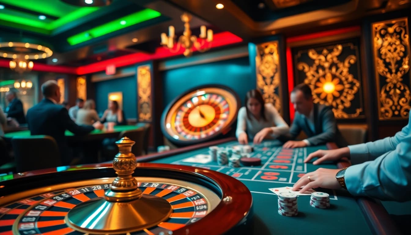 Experience thrilling casino action with players at https://hit-club.games/ betting on poker and roulette tables.