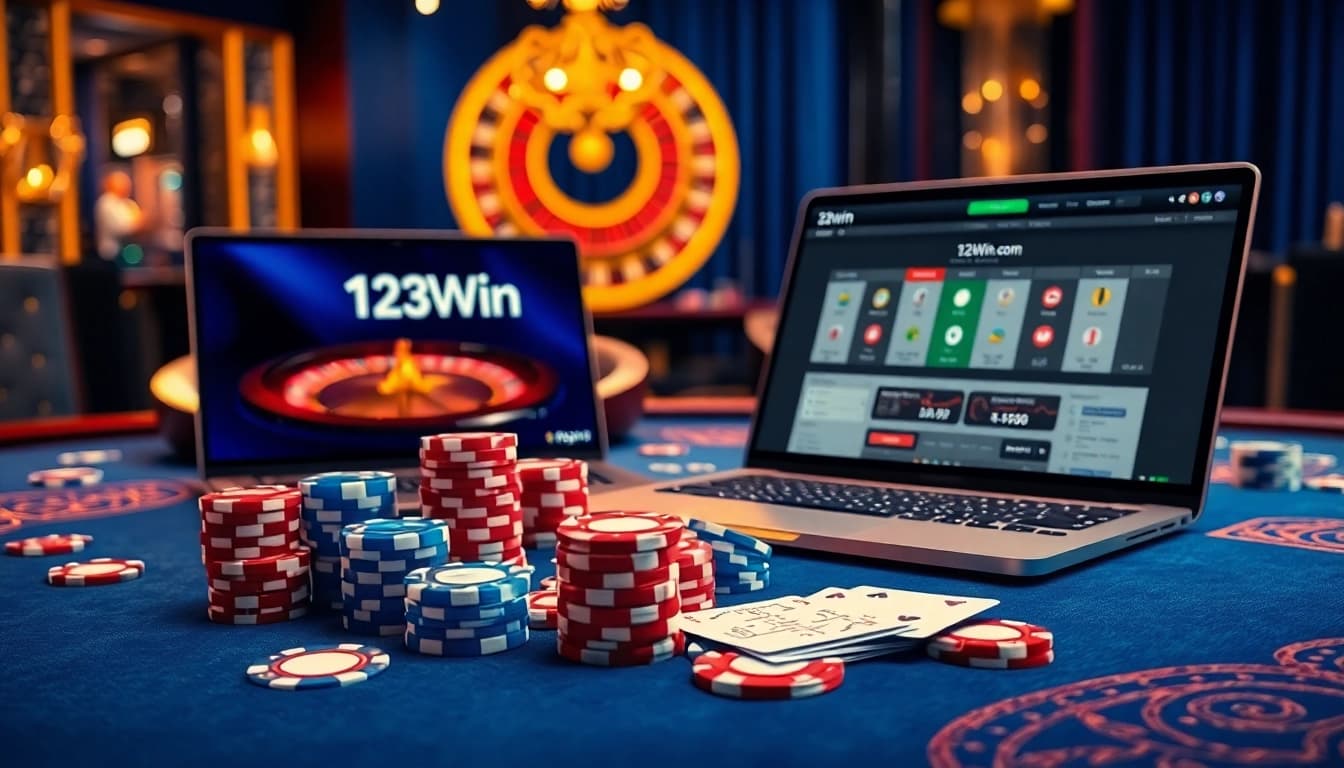 Experience thrilling gameplay at 123win com with luxurious casino tables and vibrant cards.