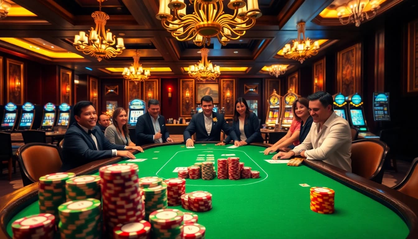 Trải nghiệm cảm giác hồi hộp của poker cược cao với các yếu tố casino từ LUCK8 và LUCKY8 trong một không gian sang trọng.