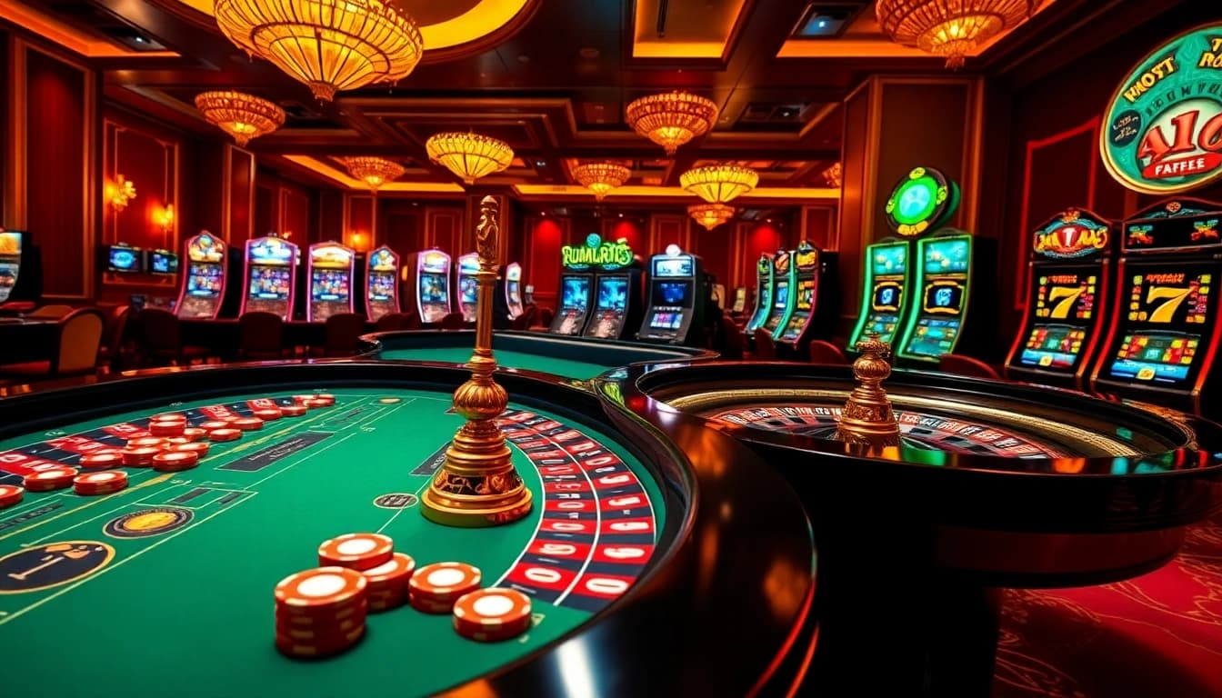 Experience alluring gambling excitement at https://xx88.promo/ featuring vibrant casino scenes with roulette wheels and slot machines.