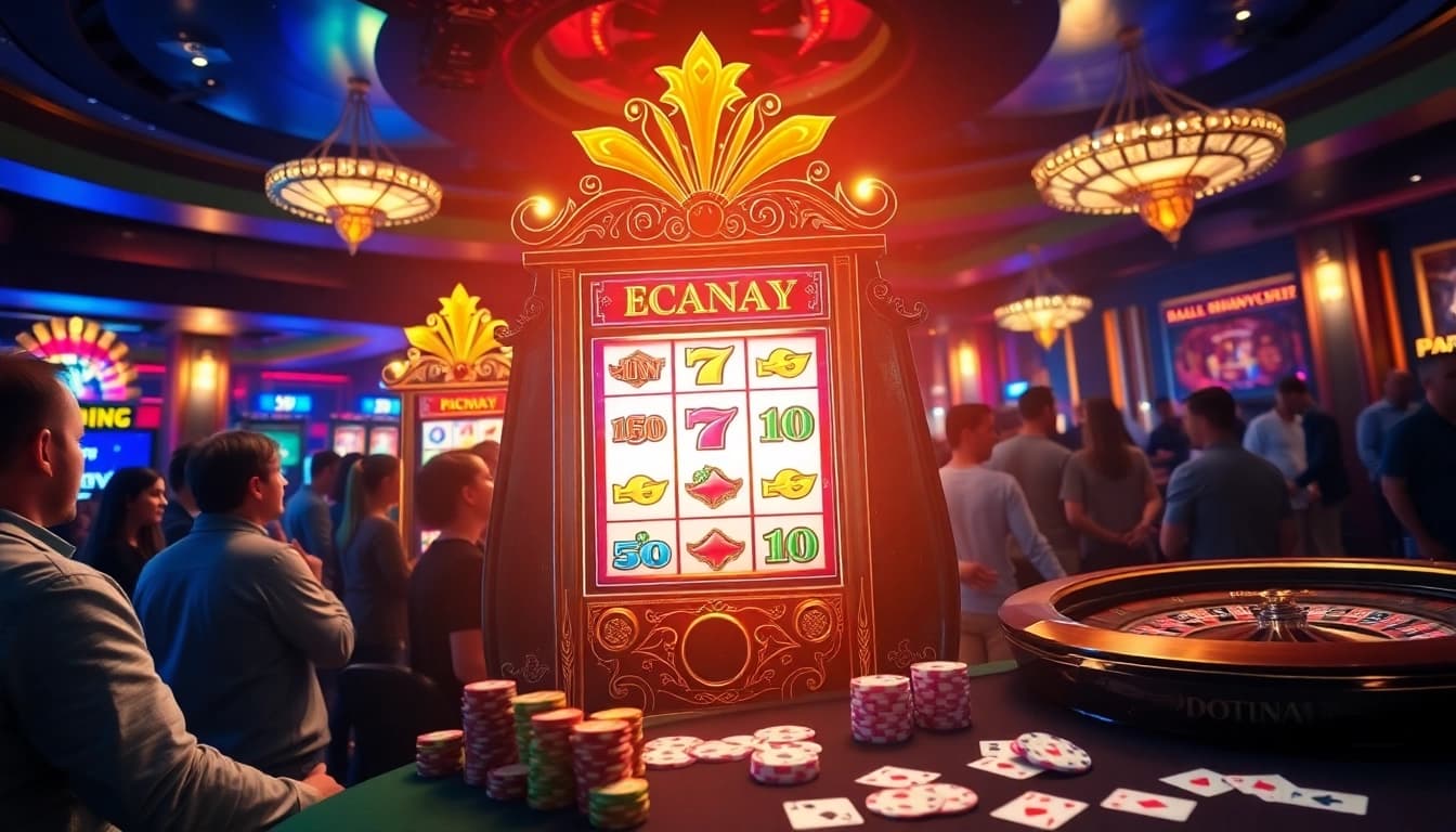 Slot machine displaying a winning combination, captivating players in a thrilling casino atmosphere.