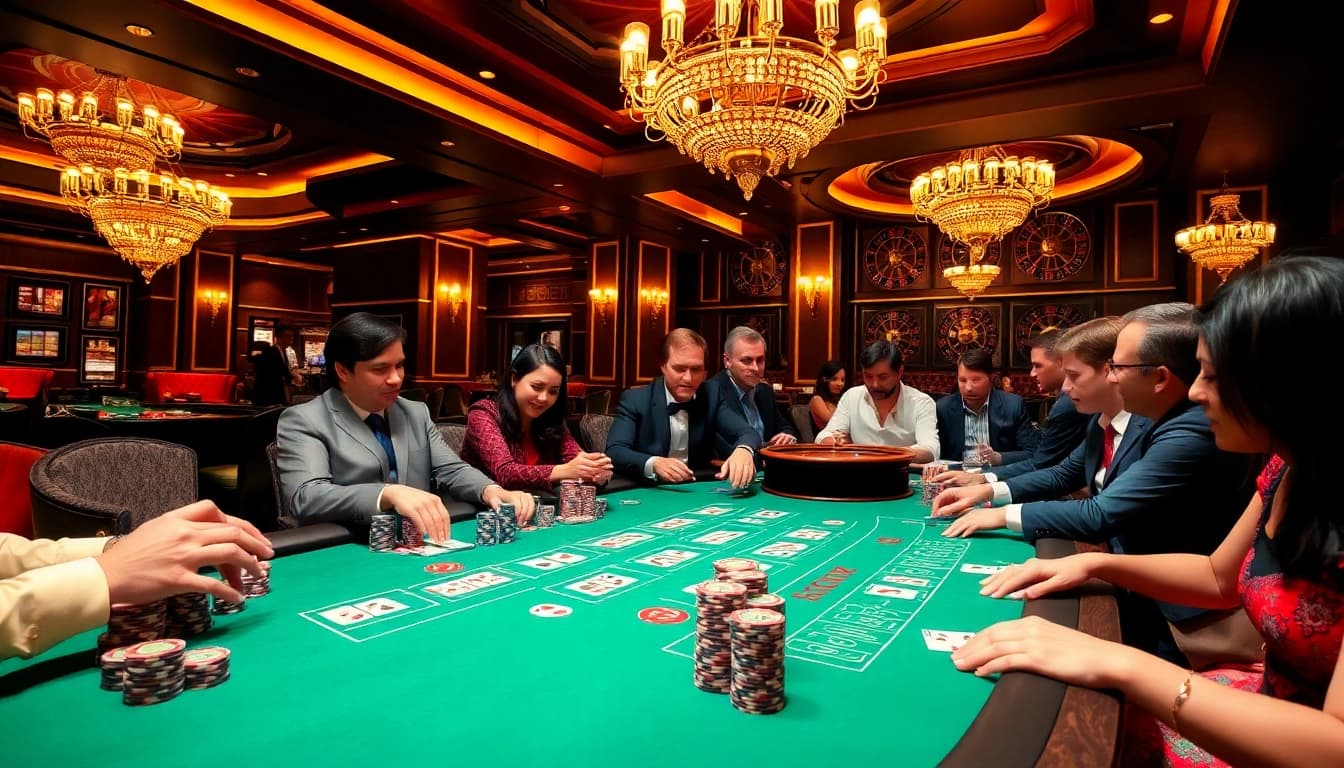 Experience an exciting blackjack game at go 88 casino, packed with vibrant chips and engaging players.