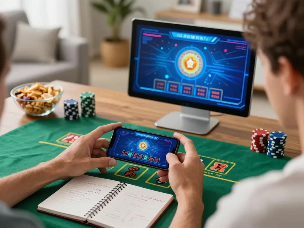 Player enjoying luck8 blackjack live dealer game on smartphone in a cozy home setting