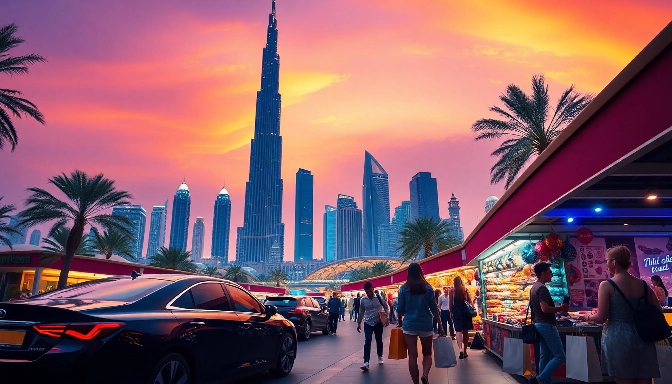 Explore one of the stunning attractions while you travel to Dubai, showcasing the Burj Khalifa and vibrant marketplace.