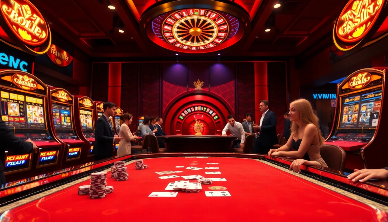 Experience thrilling gameplay at VVVWin with vibrant casino tables and slot machines.