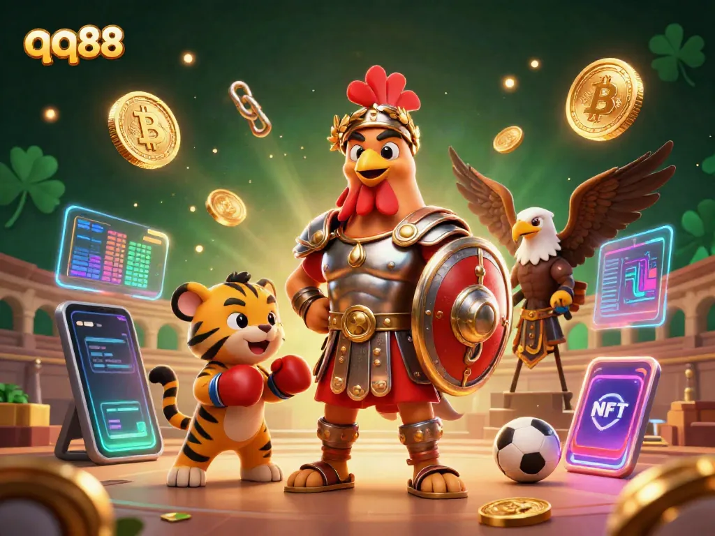 Experience thrilling action at qq88 with a gladiator rooster battling for glory in an epic colosseum.