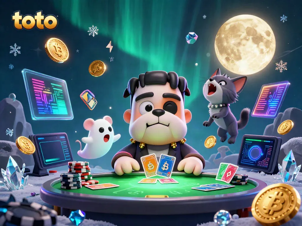 Engage with the thrilling toto casino experience with a charming bulldog dealer and vibrant crypto elements.
