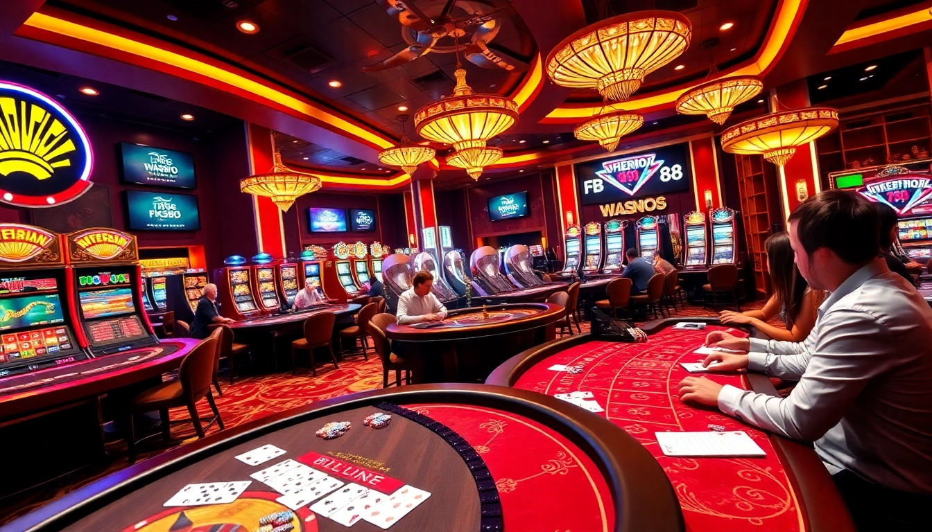 Experience the thrill of gaming at FB 88's casino, featuring vibrant tables and exciting players.