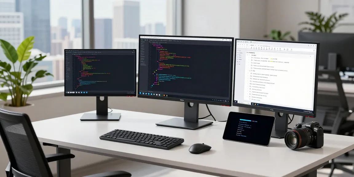 Developer utilizing a multi-model API on multiple screens in a modern workspace.