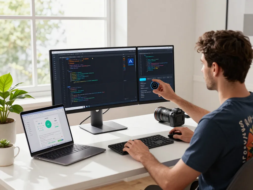Open Claw AI assistant setup in a modern workspace with developer engaged in tasks.