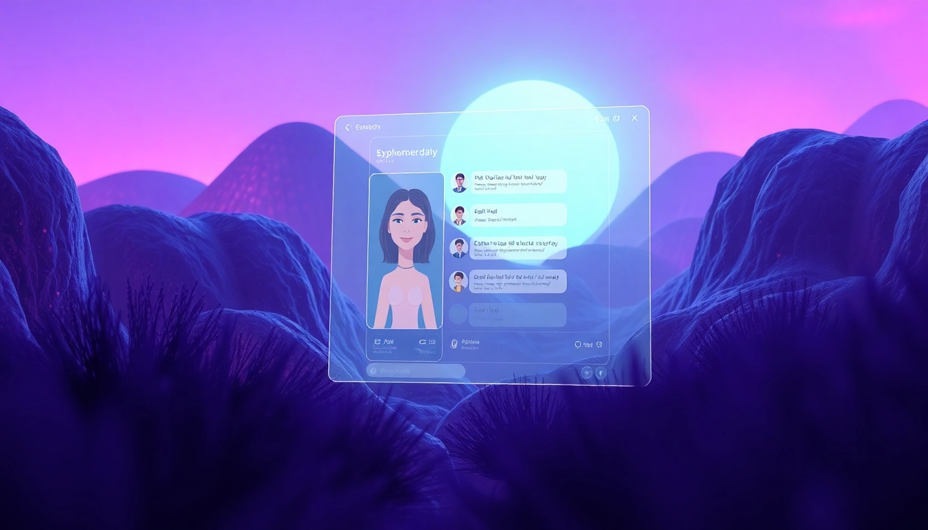 Engaging AI sexchat interface showcasing a friendly AI character in a modern digital landscape.