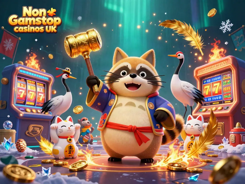 Play at Non gamstop casinos UK with vibrant characters and casino elements.