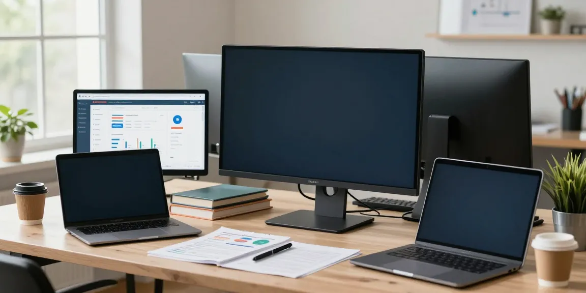 Marketer analyzing instant indexing strategies using multiple devices in a bright office