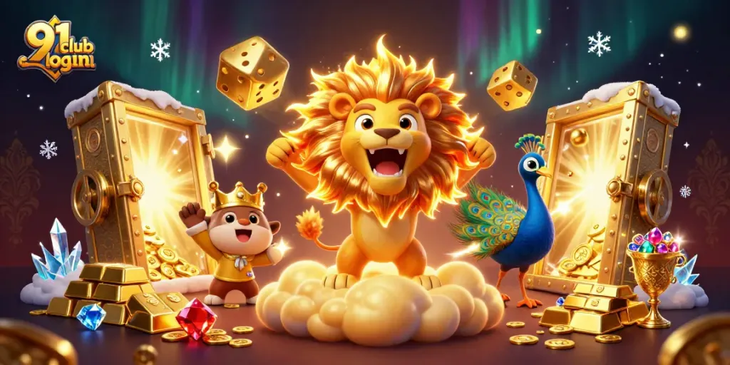 Experience thrilling wins at 91 club login with vibrant golden treasure and exciting gaming elements!