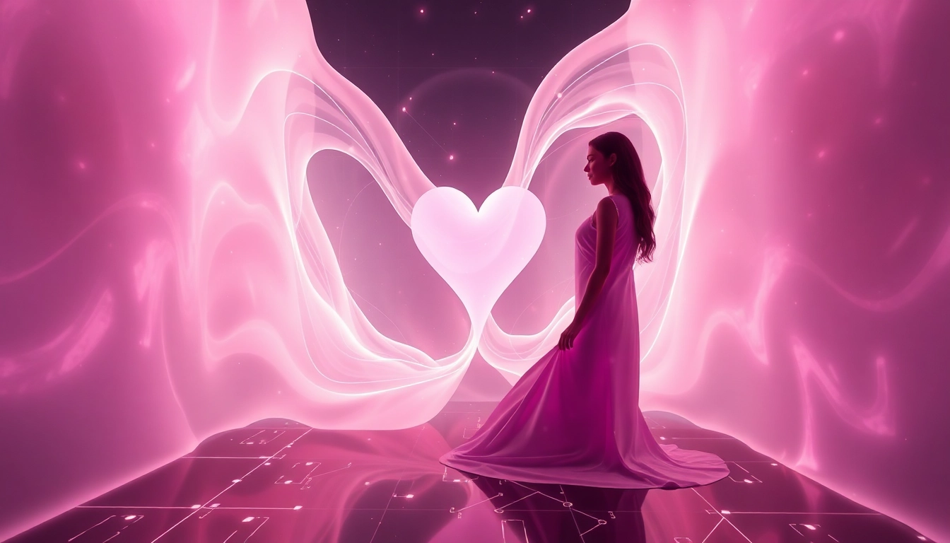 Futuristic digital landscape illustrating the concept of sex AI with elegant forms and ambient lighting.
