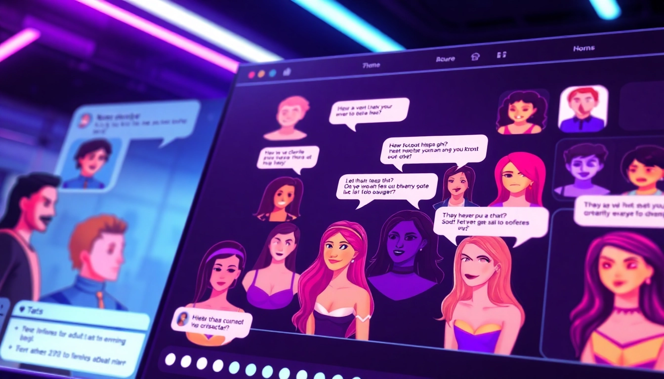 Vibrant illustration of free ai porn chat characters in a digital chat environment.