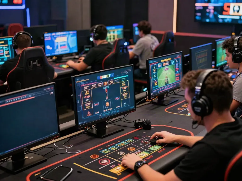 Engaged players at 9BET's online gambling platform, showcasing excitement and technology.