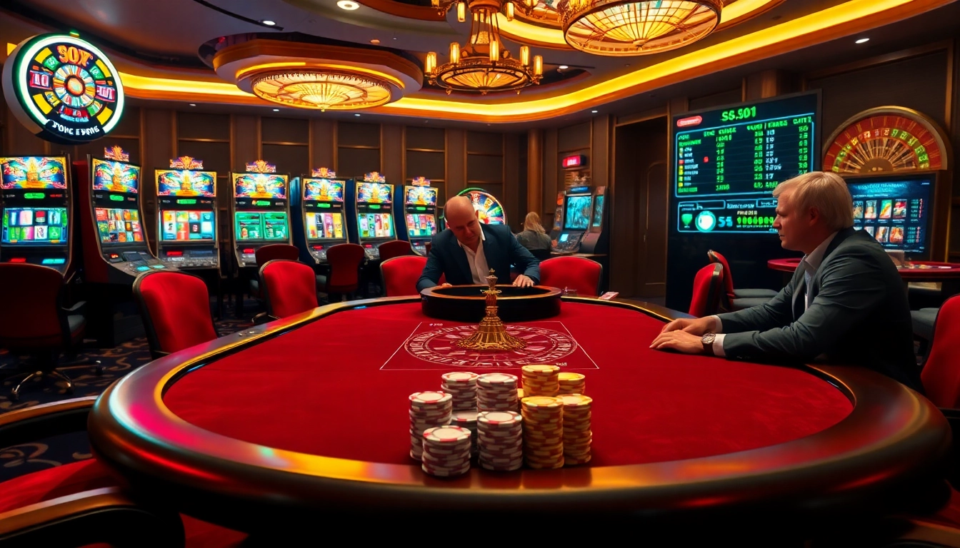 Watch players strategizing at an s8 poker table in a luxurious casino setting.