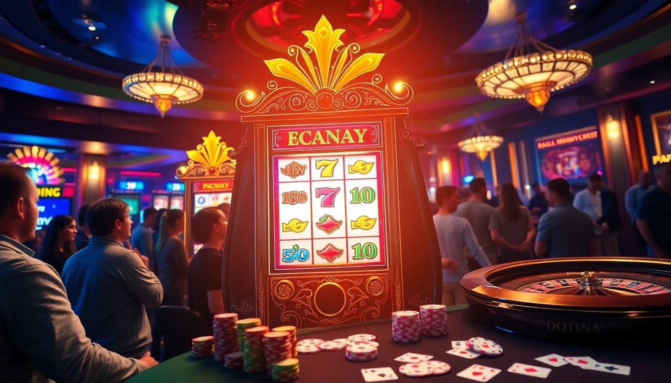 Slot machine displaying a winning combination, captivating players in a thrilling casino atmosphere.