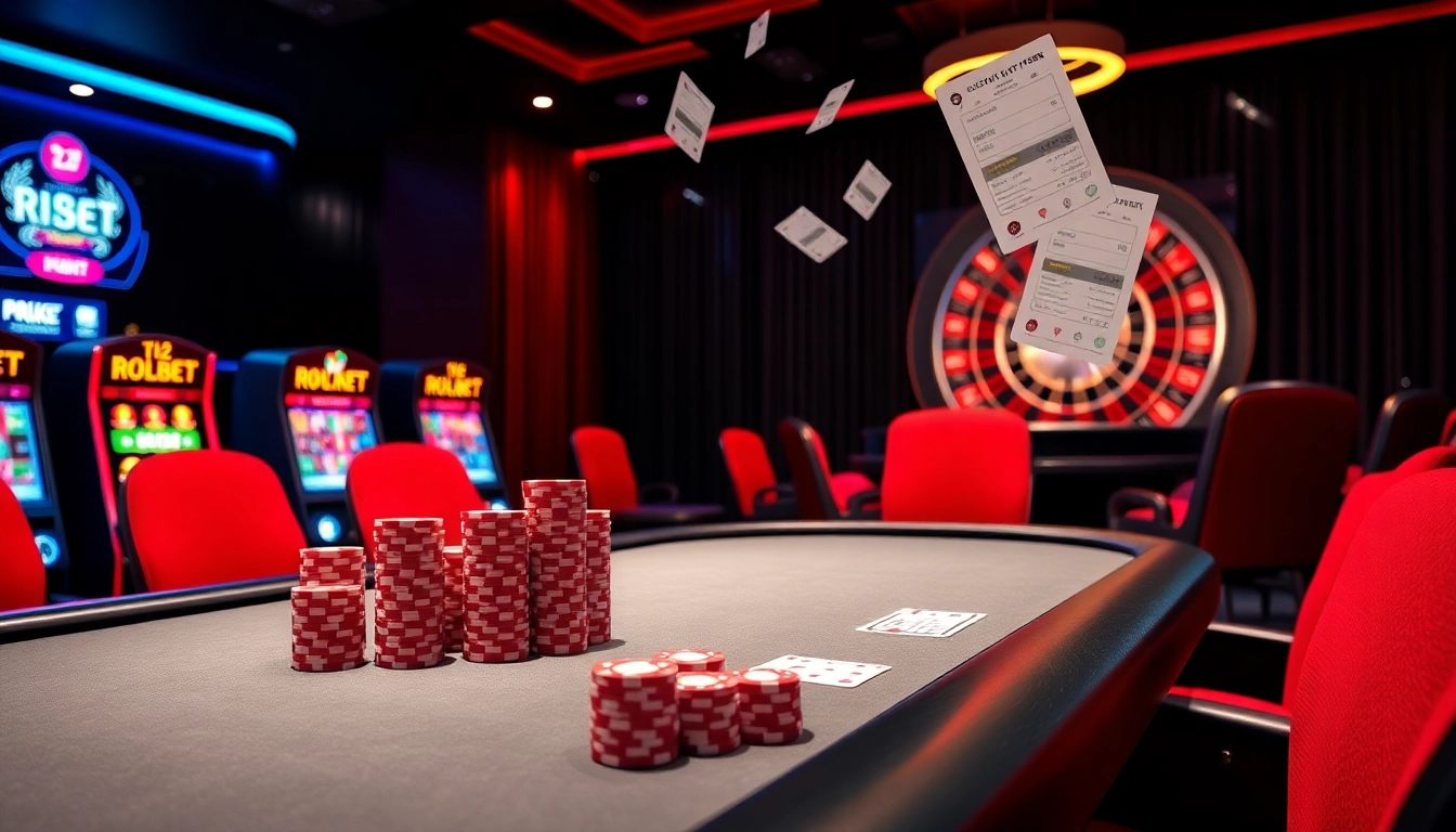 Capture the excitement of online gambling with 12bet's vibrant poker scene featuring colorful chips and a spinning roulette wheel.