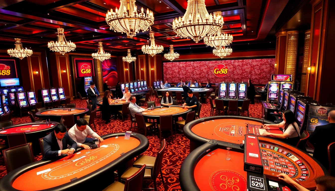 GG 88 gaming scene highlighting players engaging at luxurious casino tables.