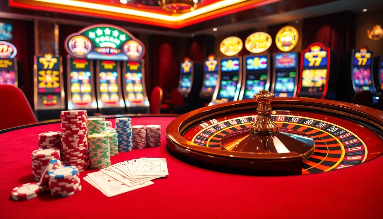 Exciting gameplay at 79king casino with vibrant poker chips and luxury roulette wheel.