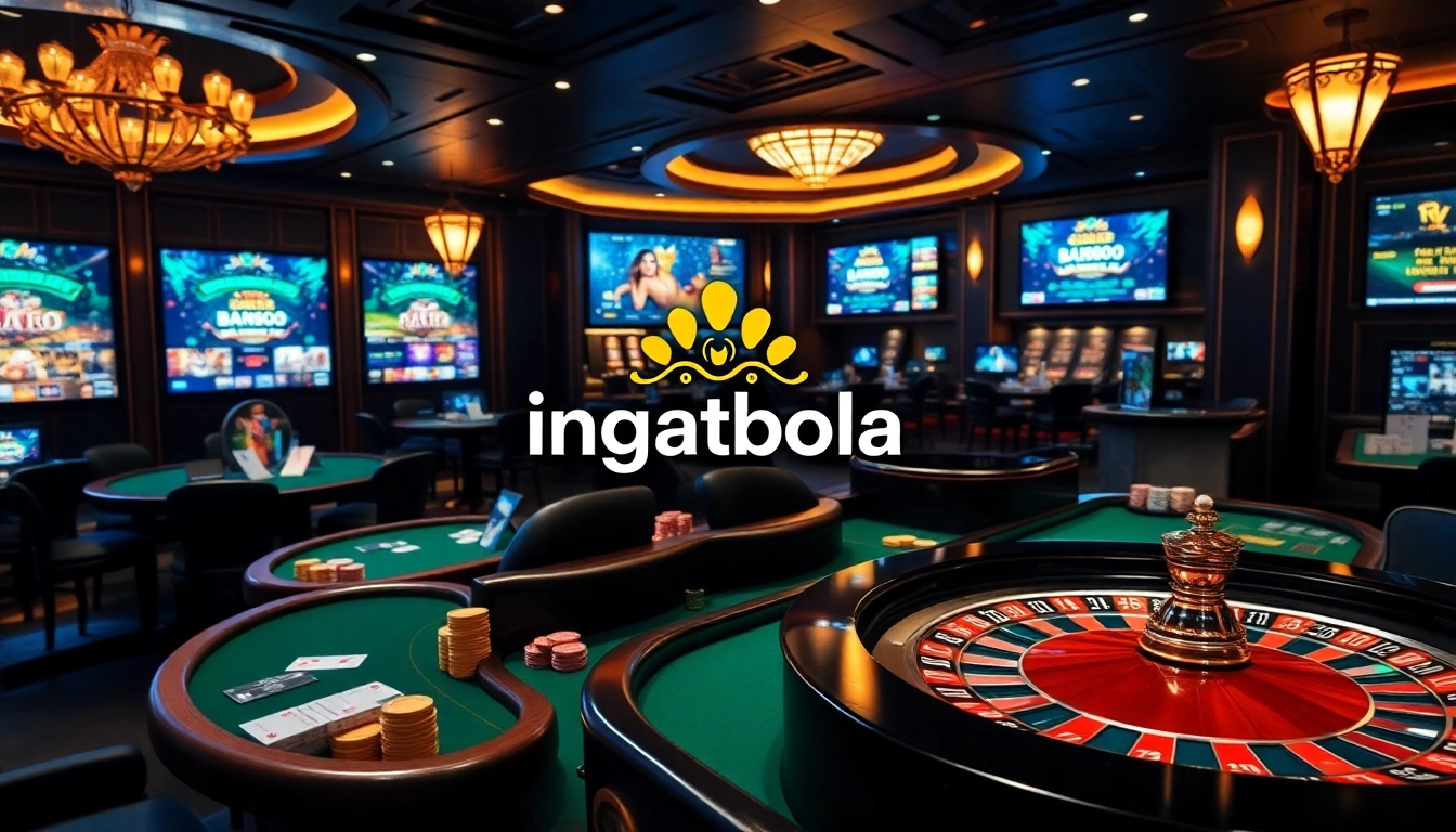 Experience exciting gameplay with ingatbola at a vibrant online casino scene featuring roulette and poker.