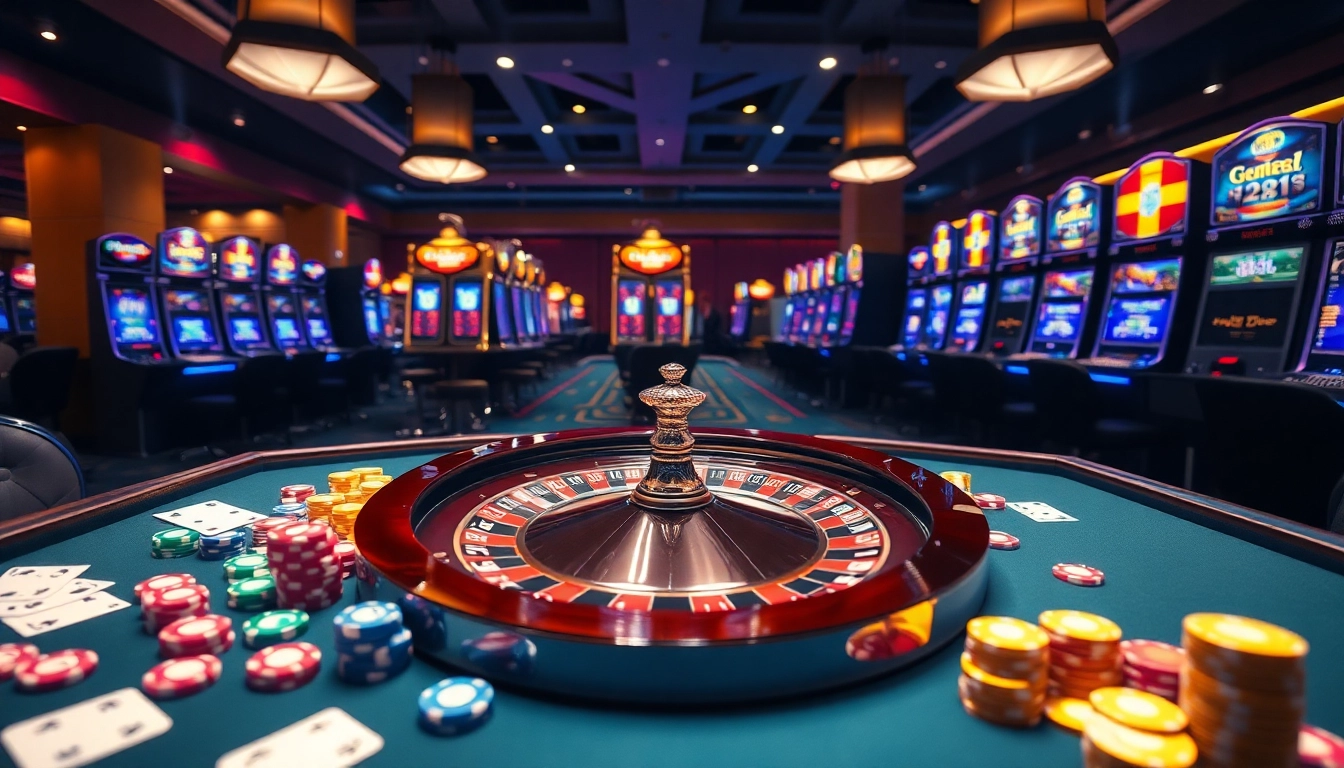 Experience thrilling gameplay at say88's vibrant casino, featuring poker chips, cards, and a roulette wheel.