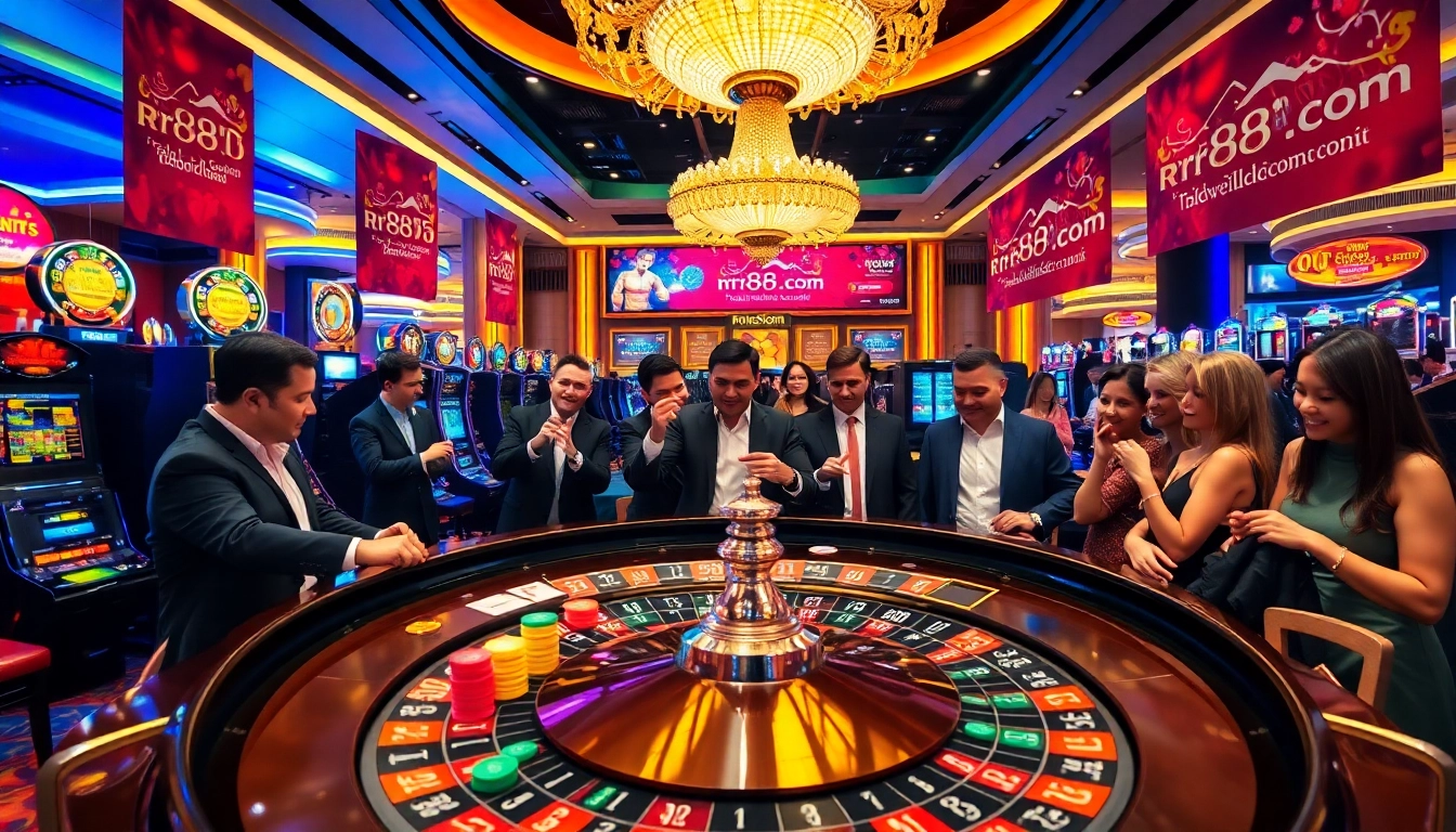 Engaging casino action at rr88 com with roulette, chips, and vibrant slot machines.