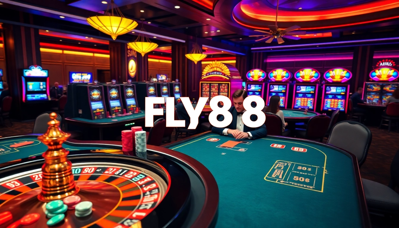 Engage with FLY88 đăng nhập to join an exciting casino scene featuring vibrant gaming tables and enthusiastic players.