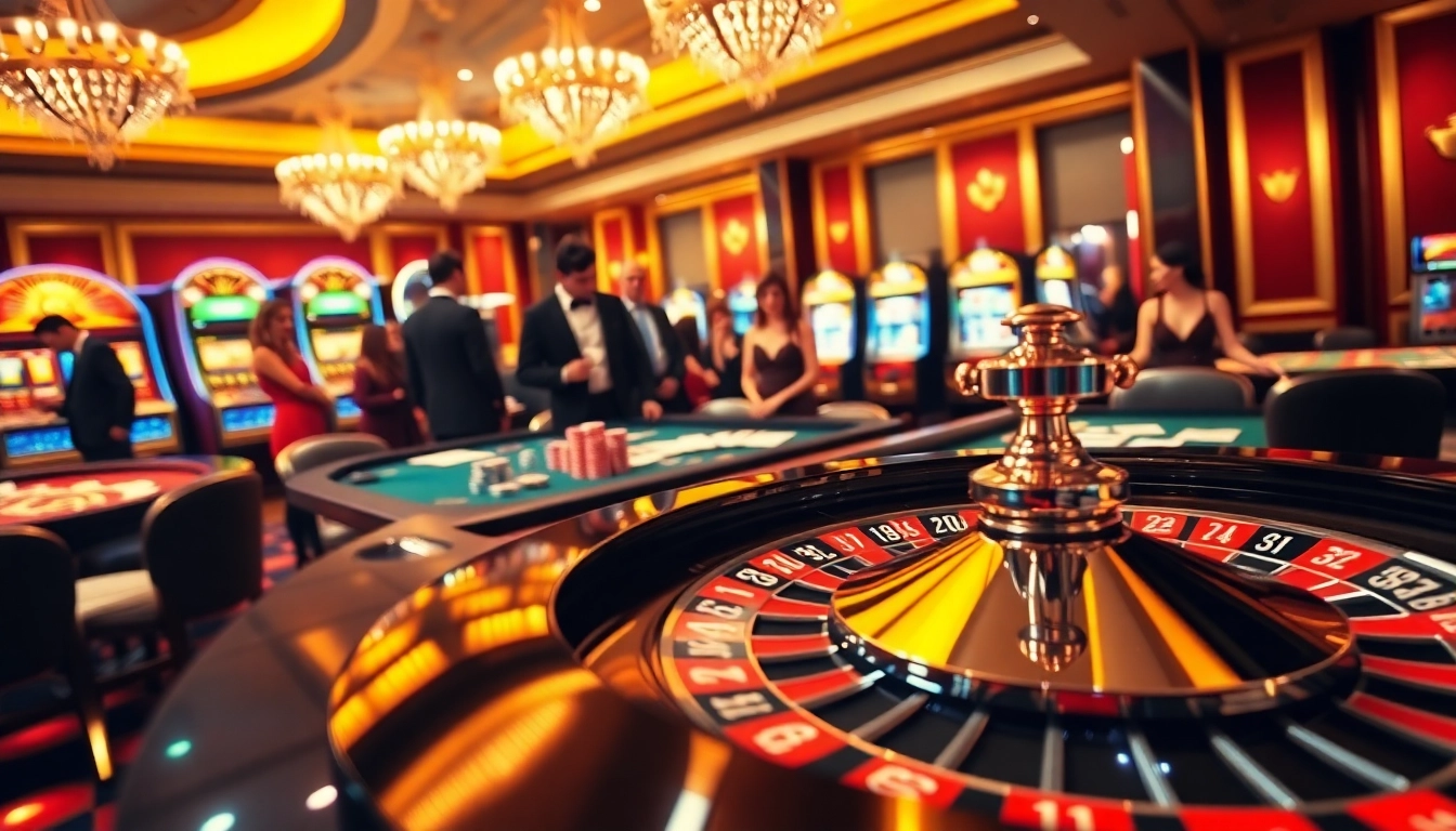 Win big with iwins at a glamorous casino, featuring roulette wheels and poker tables.