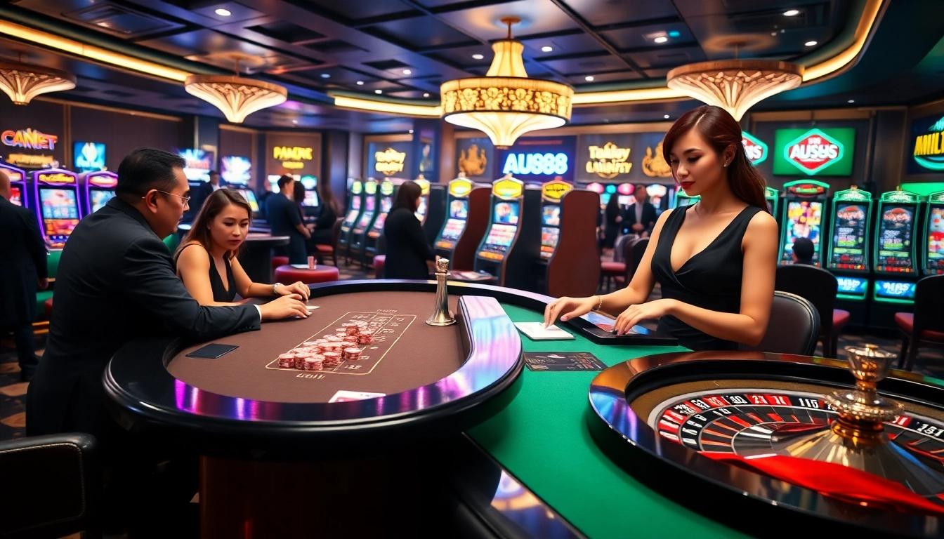 Join the excitement at AU88 with players engaging at a stylish casino table.