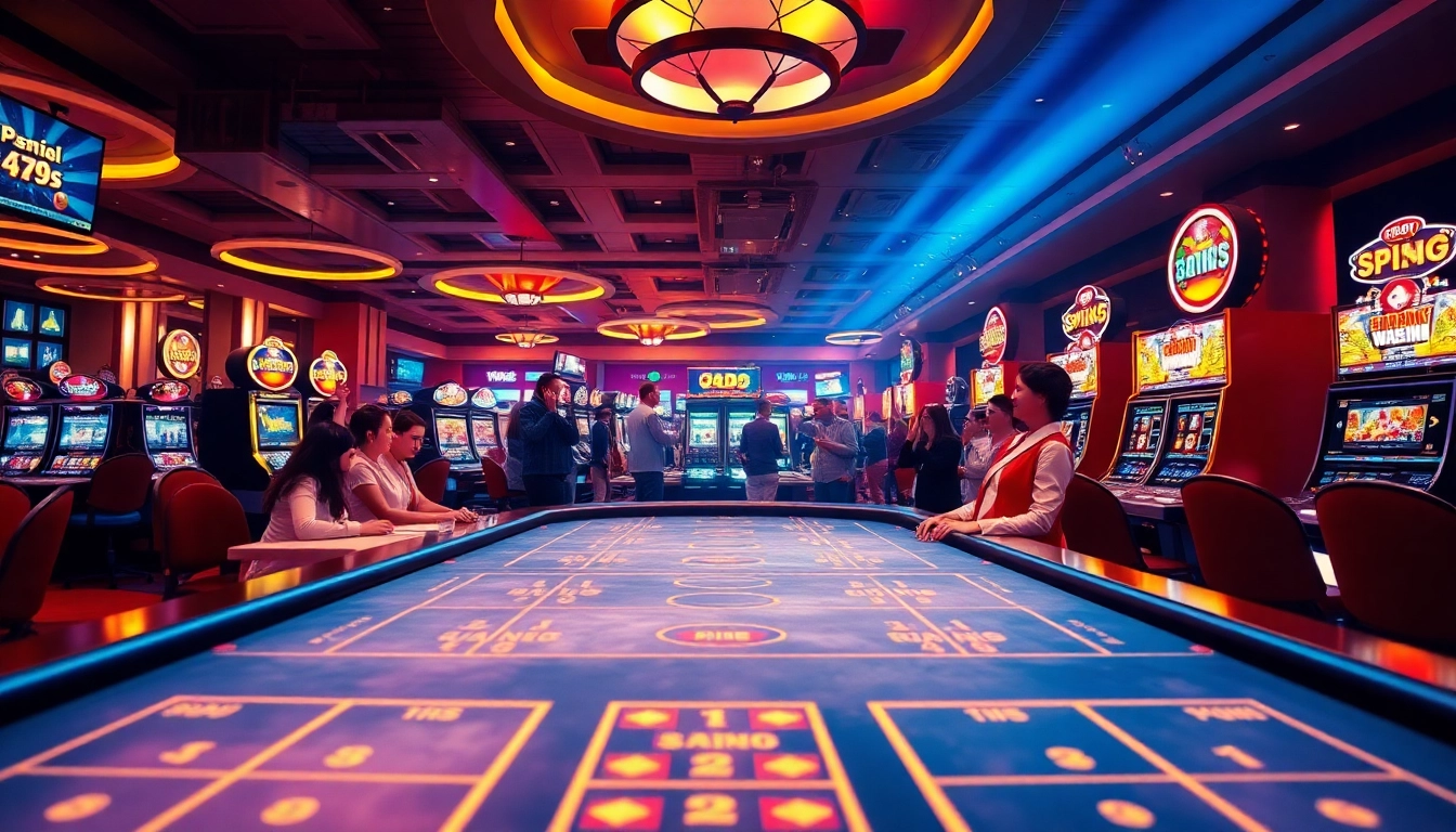 Exciting casino scene reflecting online gambling at good88.hu.net, featuring vibrant tables and players.